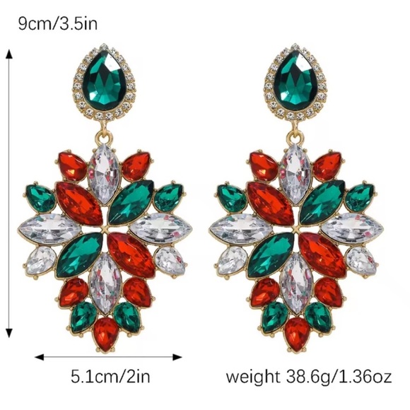 New! Christmas jewelry Festive Red and Green Teardrop Earrings - Picture 3 of 7